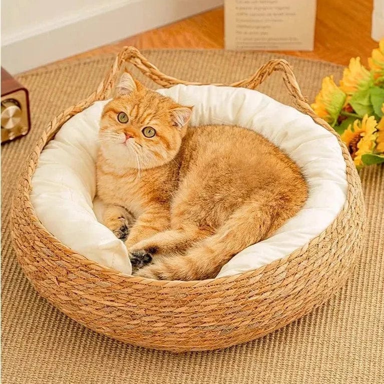 Panier Chat Rond en Rotin - Élégant et Design | HopMyCat