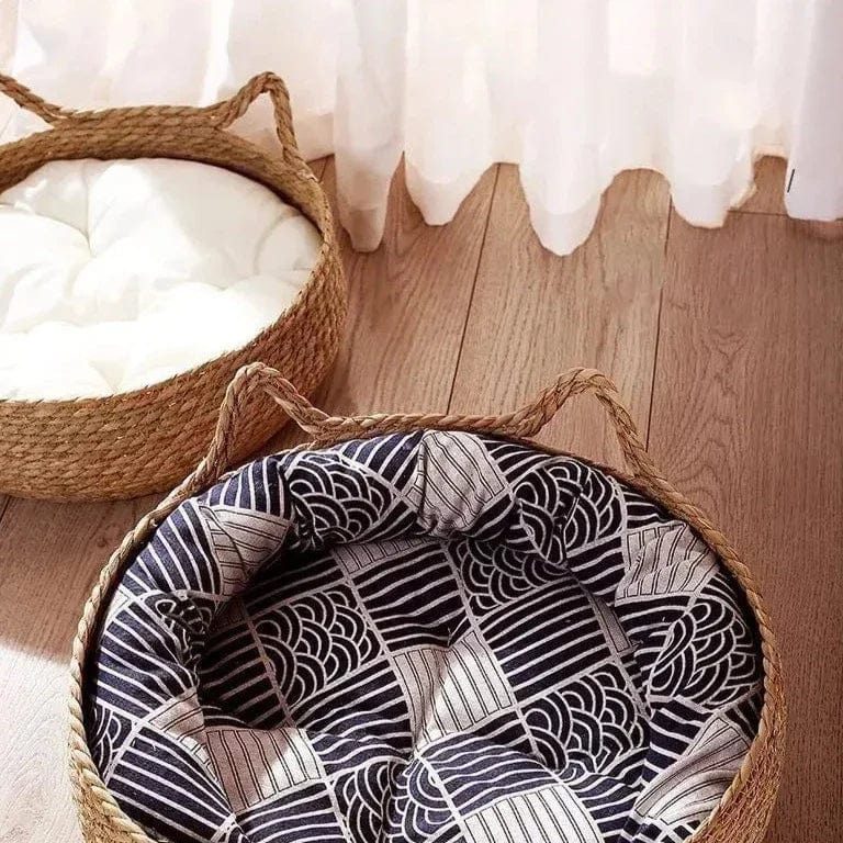 Panier Chat Rond en Rotin - Élégant et Design | HopMyCat