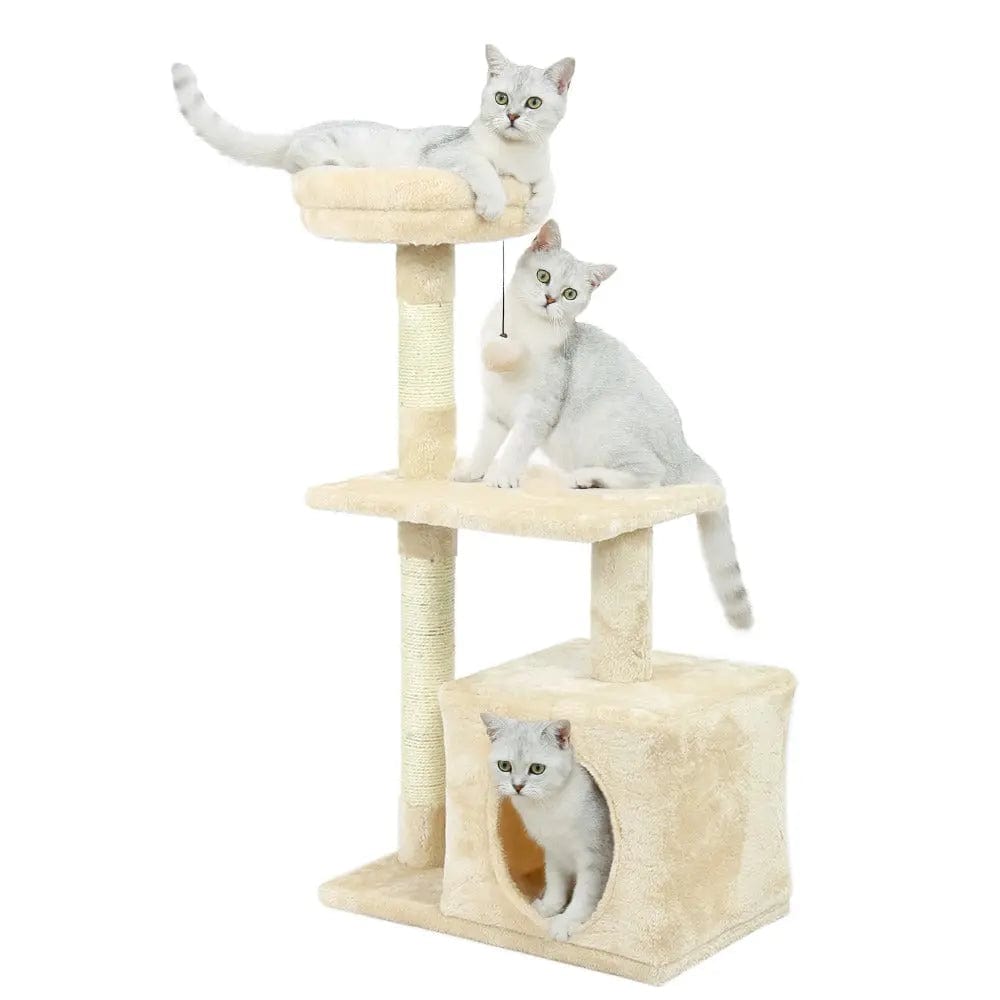 Arbre à chat beige avec plateforme et poteaux à gratter| HopMyCat