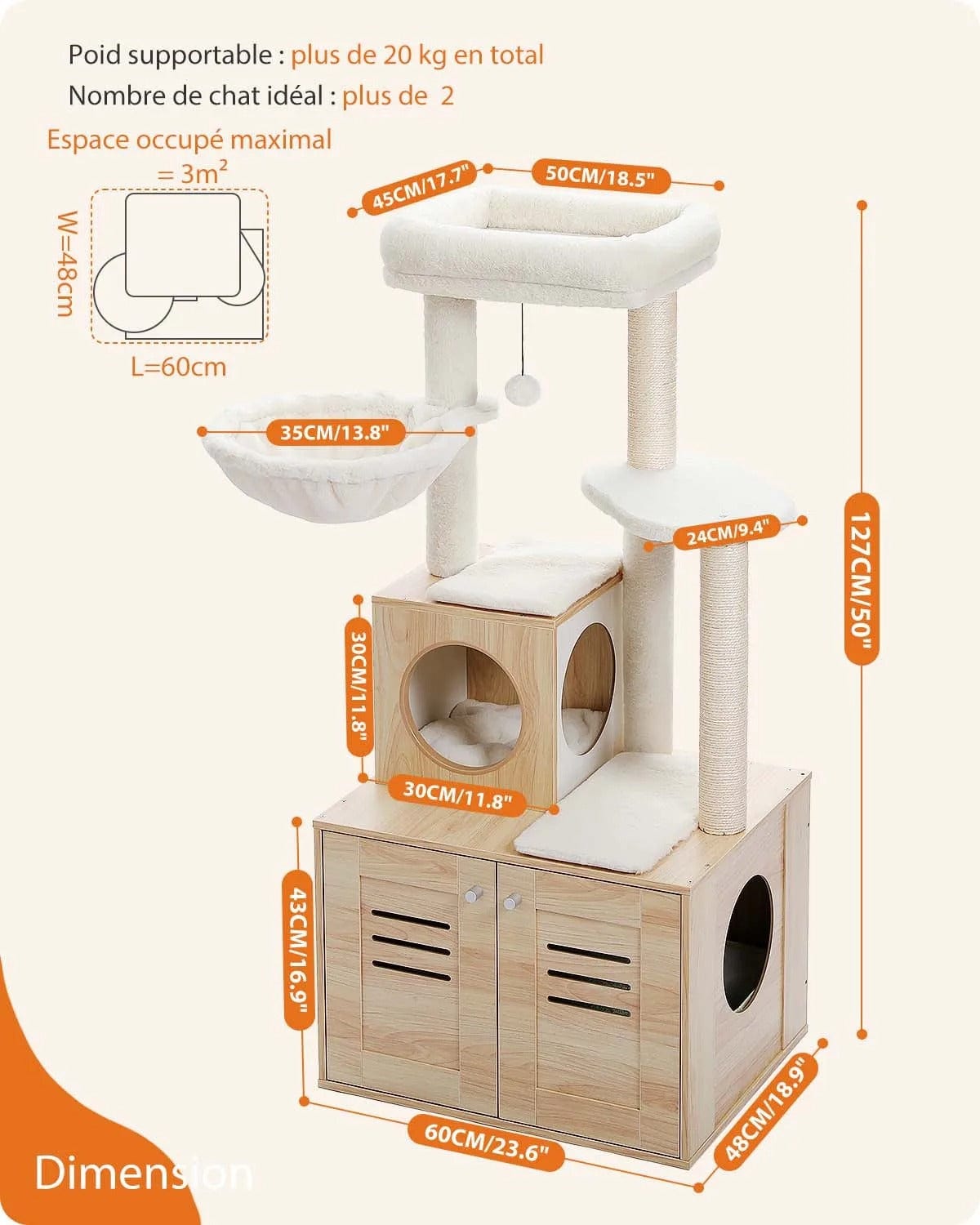 Arbre à Chat en Bois Avec Bac Litière Intégré | HopMyCat