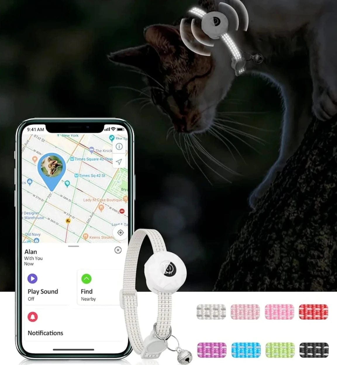 Collier GPS pour Chat Réfléchissant | HopMyCat