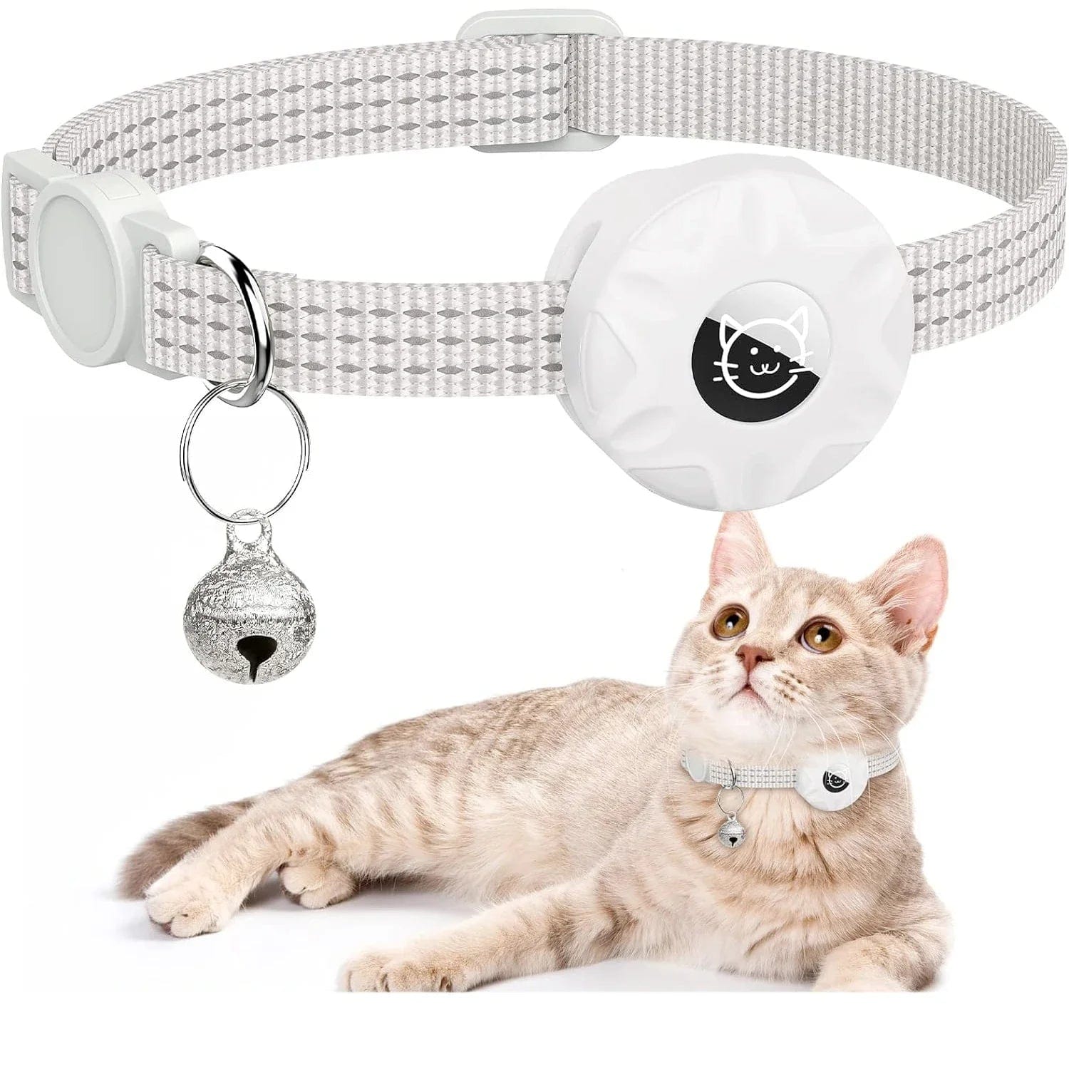 Collier GPS pour Chat Réfléchissant | HopMyCat Blanc