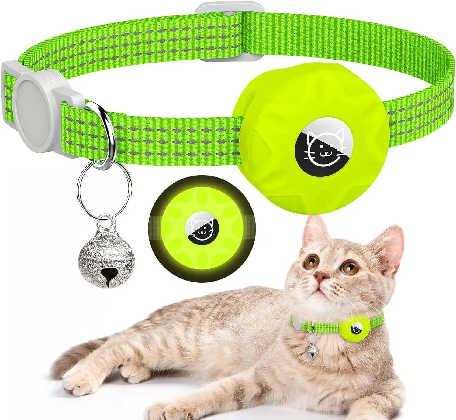 Collier GPS pour Chat Réfléchissant | HopMyCat Vert clair