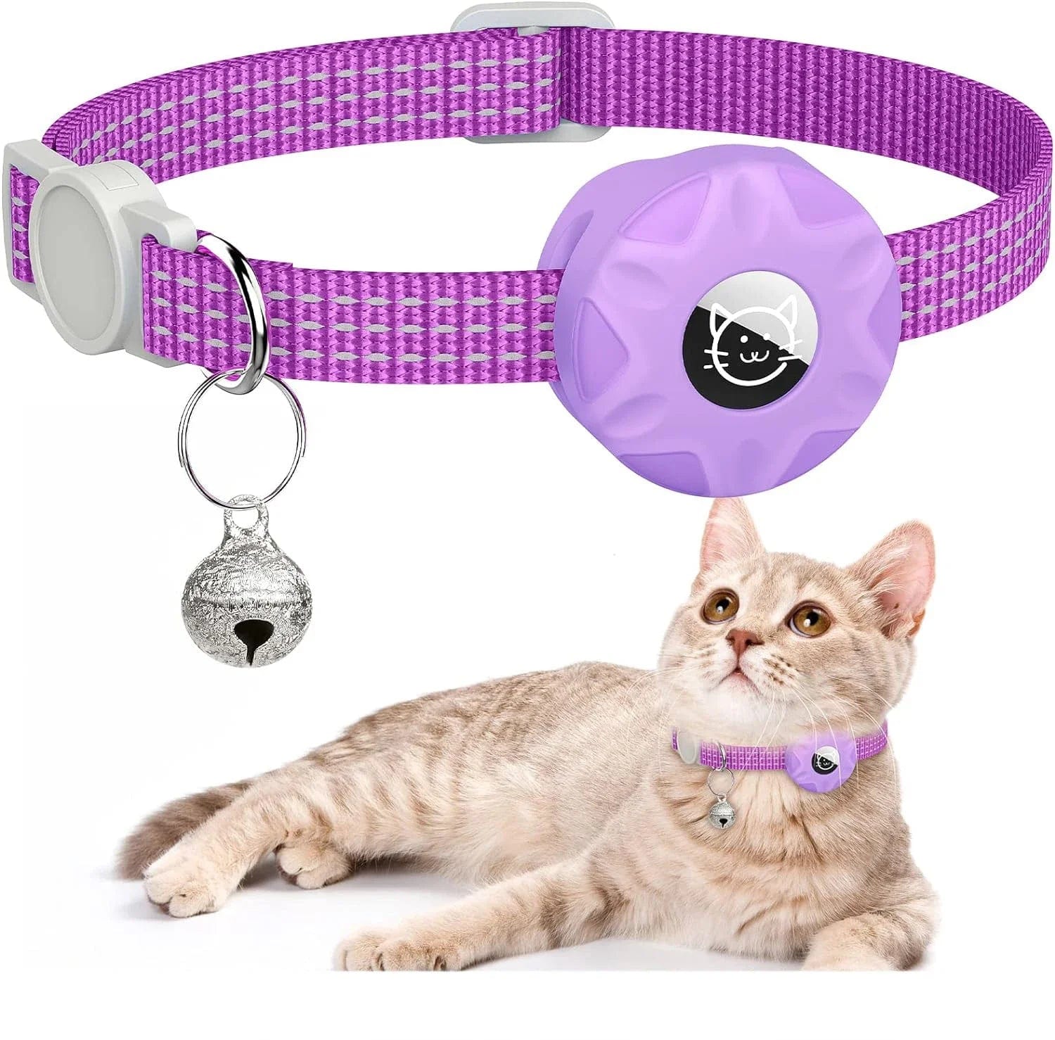 Collier GPS pour Chat Réfléchissant | HopMyCat Violet