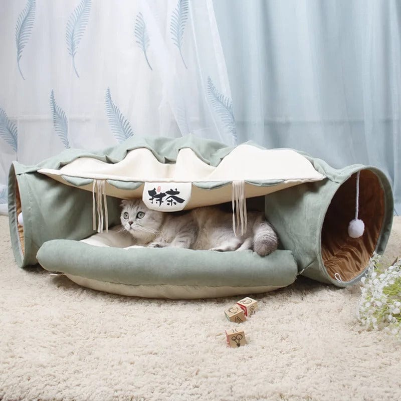 Coussin pour Chat avec Tunnel | HopMyCat Vert