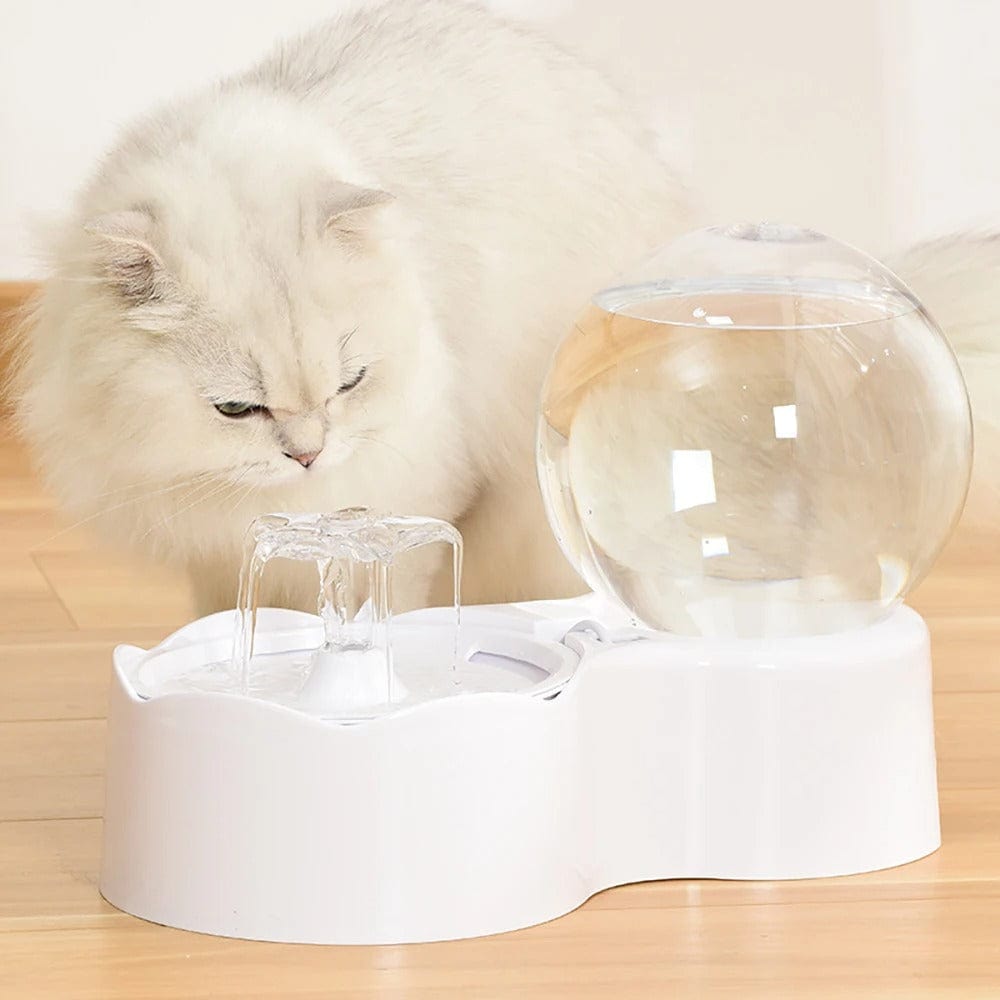 Fontaine à eau pour chat avec pompe à eau silencieuse et capteur de mouvement | HopMyCat Fontaine avec capteur + 1 filtre + adaptateur