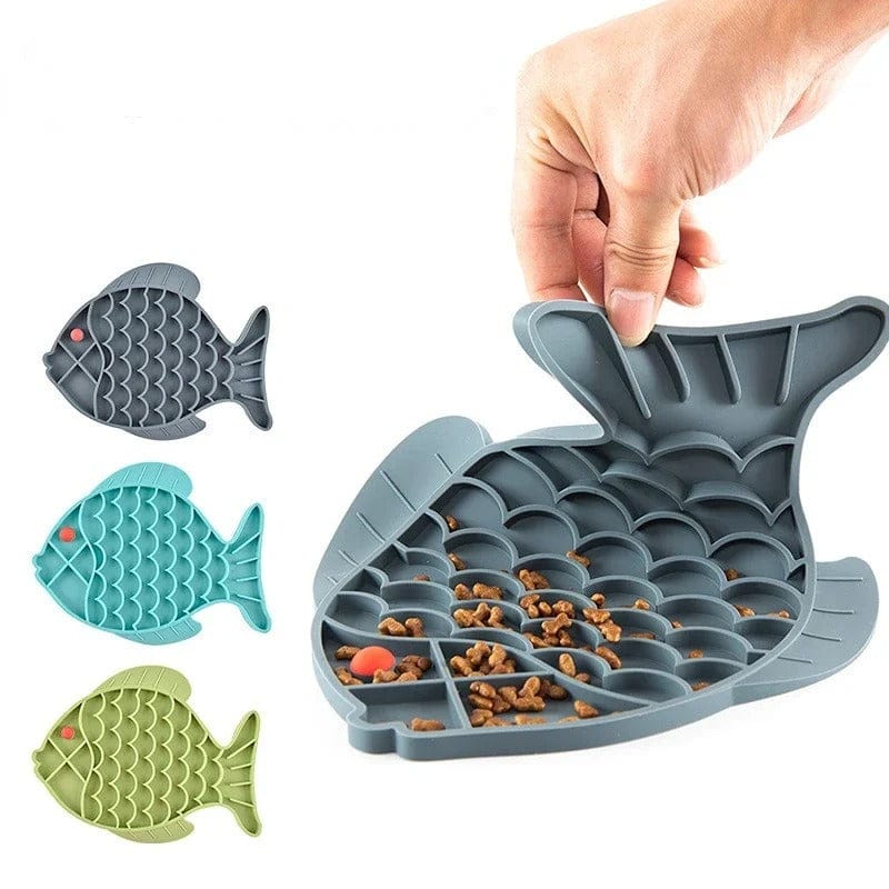 Gamelle Anti-Glouton pour Chat en forme de poisson | HopMyCat Gris