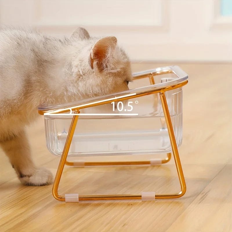 Gamelle pour Chat Surélevée Transparente et Dorée | HopMyCat Simple