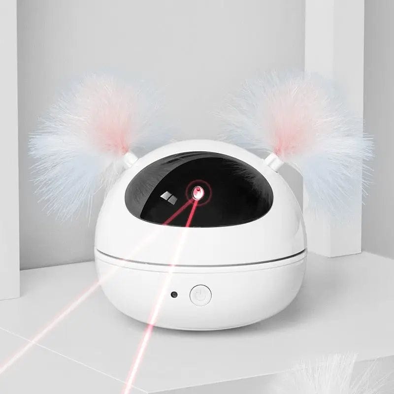 Jouet pour chat 2 en 1 avec laser et plumes | HopMyCat Blanc