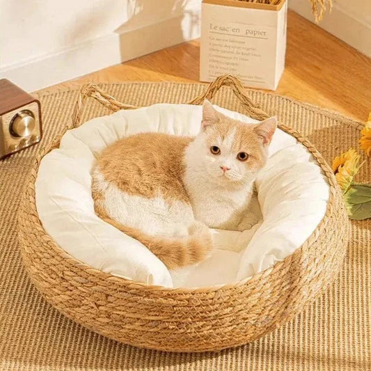 Panier Chat Rond en Rotin - Élégant et Design | HopMyCat