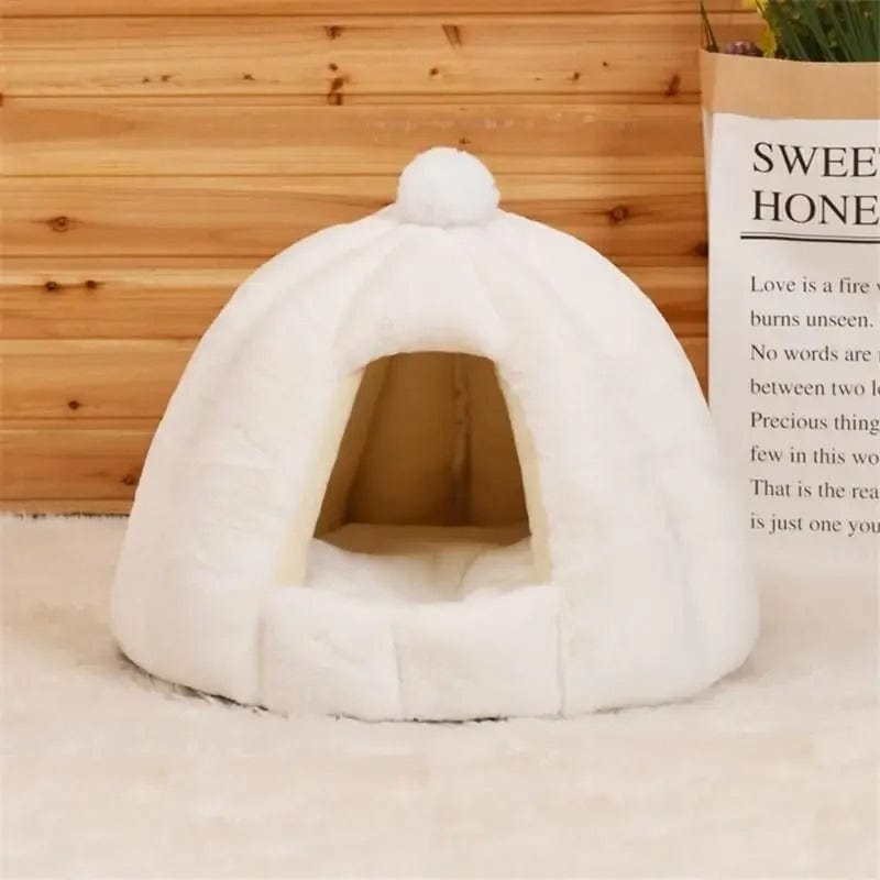 Panier pour chat relaxant en forme d'Igloo | HopMyCat Blanc