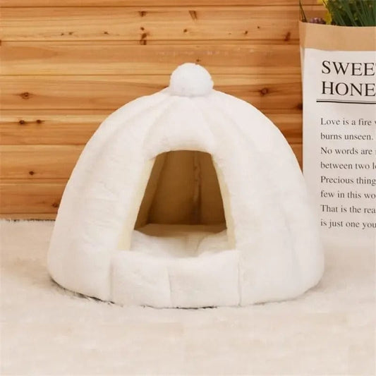 Panier pour chat relaxant en forme d'Igloo | HopMyCat Blanc