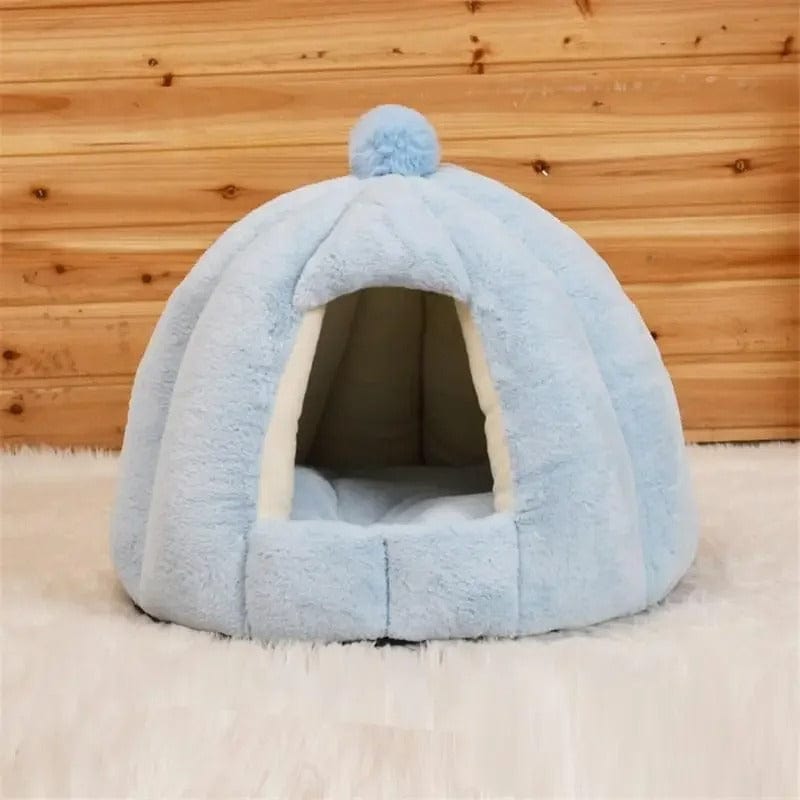 Panier pour chat relaxant en forme d'Igloo | HopMyCat Bleu