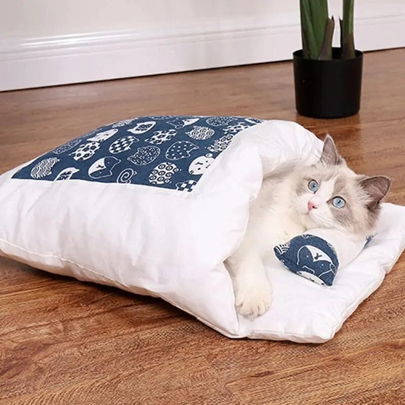 Panier pour chat style Sac de Couchage | HopMyCat Bleu