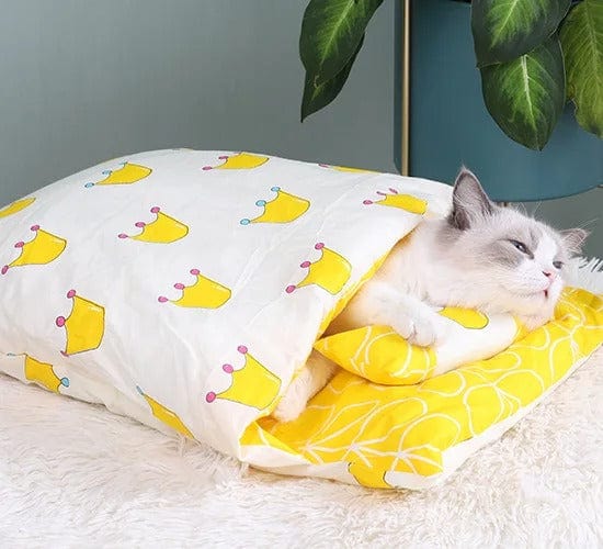 Panier pour chat style Sac de Couchage | HopMyCat Jaune