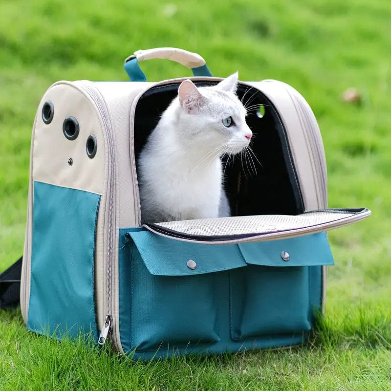 Sac à dos pliable et ventilé pour chat | HopMyCat Vert et beige